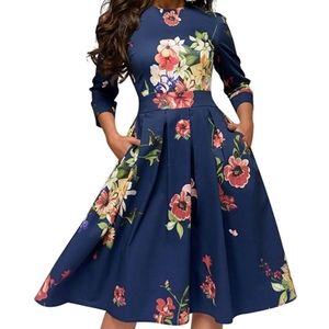 Blue Floral Midi Dress